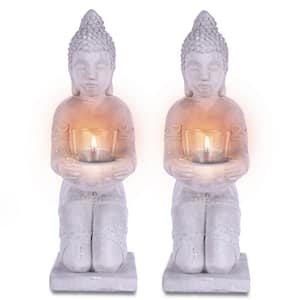 12.8 in. H Gray Cement Buddha Garden Statue Tealight Candle Holder Ornament (2-Pack)