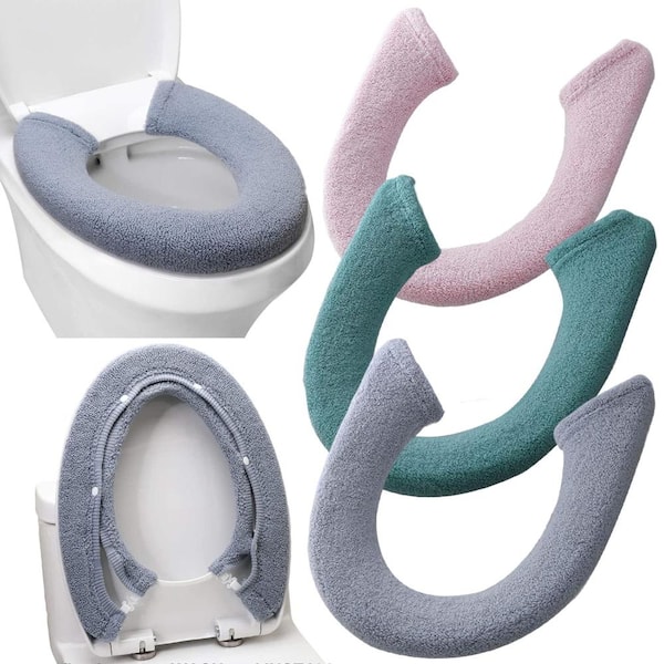 3-Pack Oval High-Stretch Soft Fiber Snap-Closure Washable Toilet Seat Lid Covers in Gray Pink Green