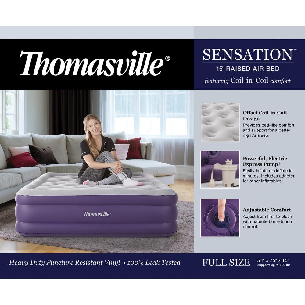 Full Purple Raised Air Mattress with Electric Pump