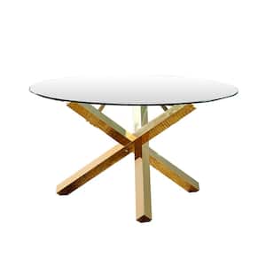 Dree 54 in. Gold Modern Round Glass Dining Table