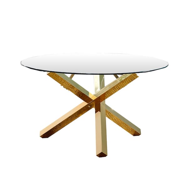 Best Master Furniture Dree 54 in. Gold Modern Round Glass Dining Table