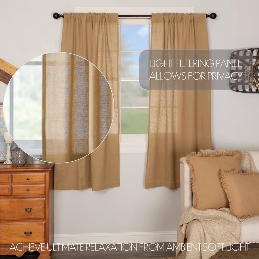 Natural Tan Burlap Cotton Light-Filtering Rod Pocket Curtains