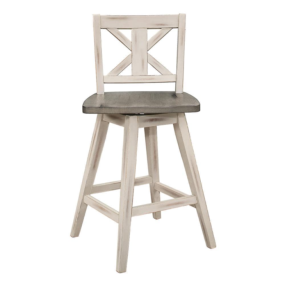 White and Gray Swivel Wood Counter Stools, 18" Wide