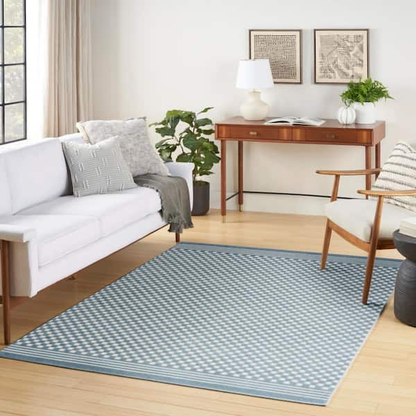 Casual Blue 5 ft. x 7 ft. Checker Contemporary Area Rug