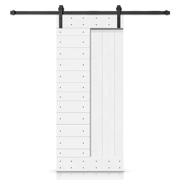 CALHOME 36 in. x 84 in. Pure White Stained DIY Knotty Pine Wood Interior Sliding Barn Door with Hardware Kit
