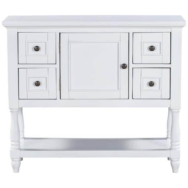 STICKON 39.4 in. L White Standard Rectangle Wood Console Table with Shelf 4-Drawer and 1 Cabinets