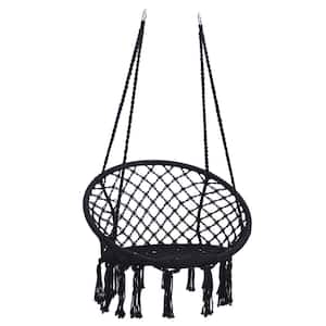 24 in. 1-Person Black Cotton Rope Metal Patio Swing Chair