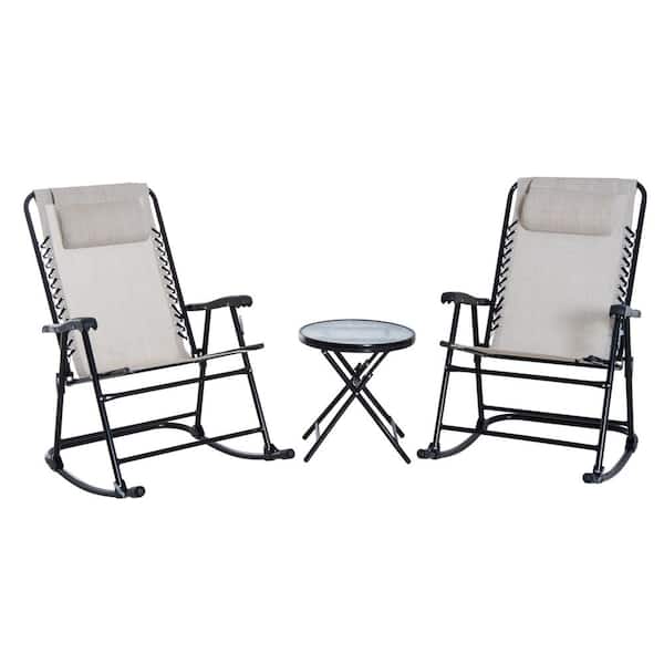 Outsunny Black Metal Bistro Outdoor Rocking Chair (Set of 2) with Middle Side Table and White Mesh