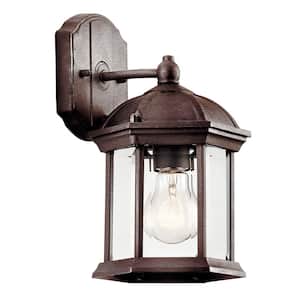 Barrie 10.25 in. 1-Light Tannery Bronze Outdoor Hardwired Wall Lantern Sconce with No Bulbs Included (1-Pack)