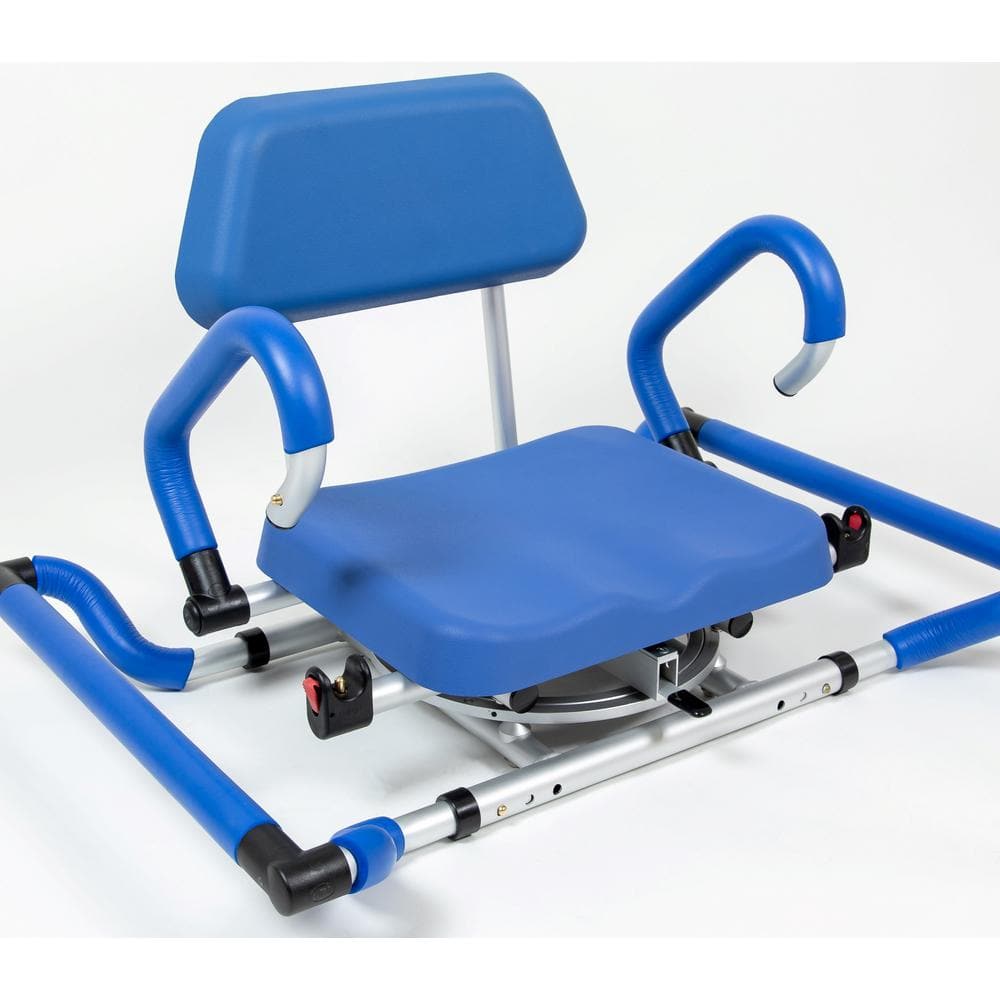 Blue Plastic Swivel Tub-Mounted Shower Chair with Padded Seat