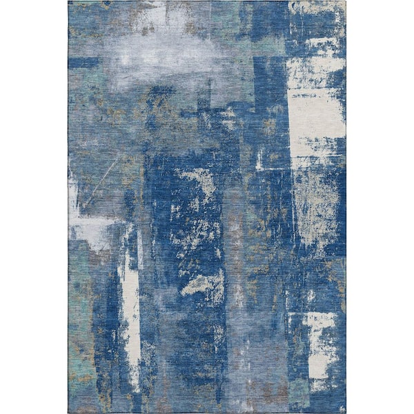 Mayfield Premium Machine Washable Abstract AMF1984 Navy 10 ft. x 14 ft. Area Rug