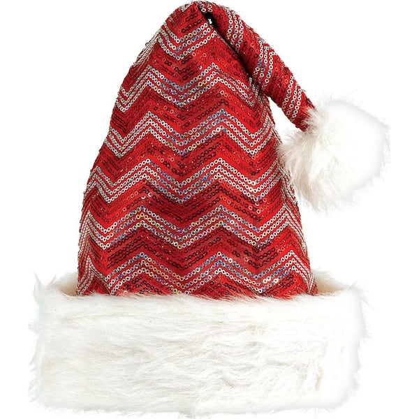 Amscan 15 in. x 11 in. Sequin Chevron Santa Christmas Hat (2-Pack)