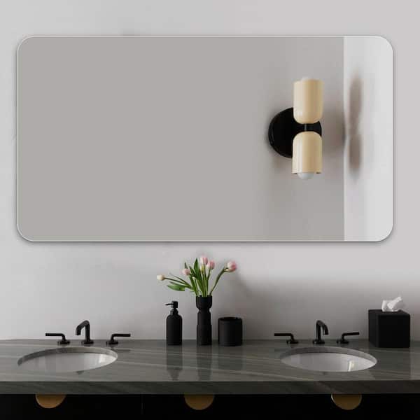39.4 in. W x 29.5 in. H Rectangular Frameless Vanity Mirror Rounded-Corner Wall-Mounted, Bathroom Glass Mirror