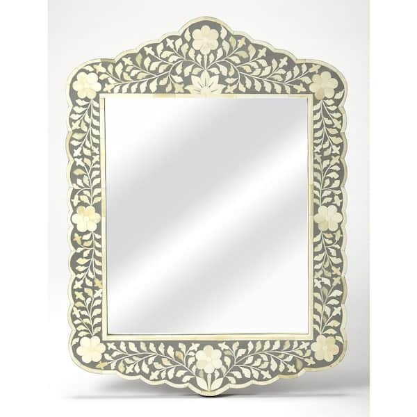 Butler Specialty Company 28.0 in. H x 20.0 in. W x 1.0 in. D Vivienne Bone Inlay Wall Mirror, Gray and White
