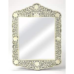 28.0 in. H x 20.0 in. W x 1.0 in. D Vivienne Bone Inlay Wall Mirror, Gray and White