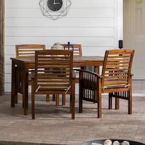Dark Brown 5-Piece Wood Outdoor Dining Set with Cream Cushions