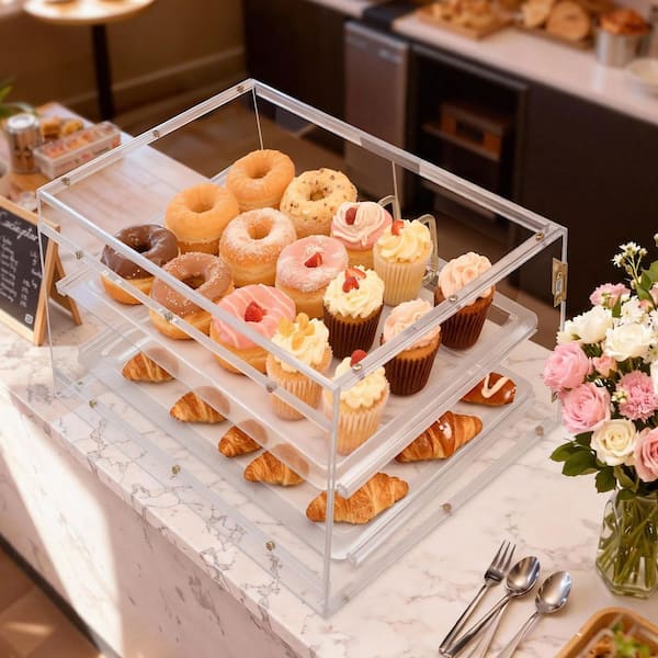 Bakery Display Case, 2-Tier Commercial Countertop Pastry Display Case, Clear Acrylic Bread Box, 20.7 x 15.7 x 12 in.
