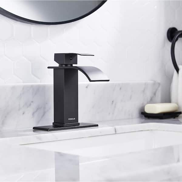 Single Handle Single Hole Bathroom Faucet with Drain Assembly in Black