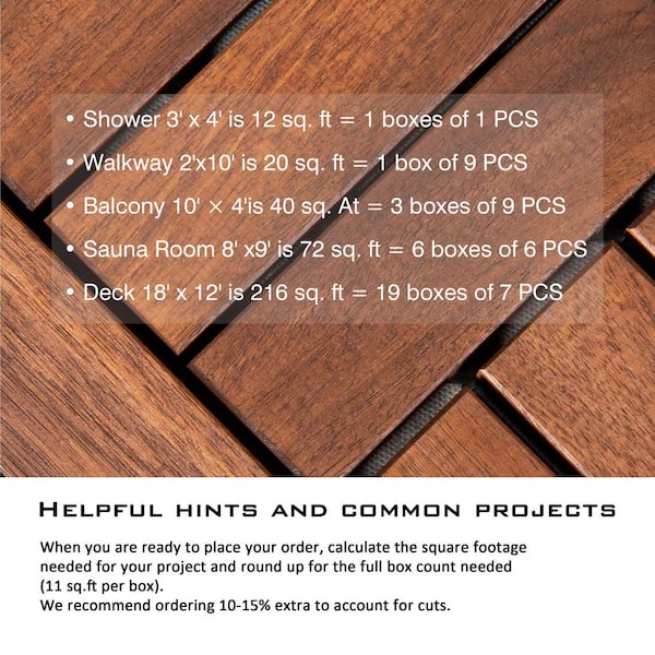 Afoxsos 12 in. x 12 in. Square Acacia Wood Interlocking Flooring Tiles  (Pack of 10 Tiles) HDMX052 - The Home Depot