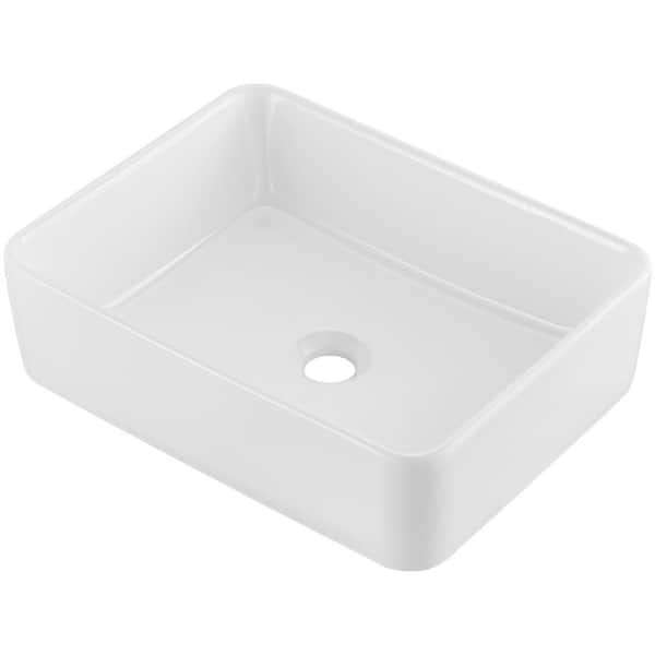 Rectangle Vessel Sink 19 x 14.7 in. Bathroom Vessel Sink Countertop White Ceramic Bathroom Countertop Sink Well-Packaged