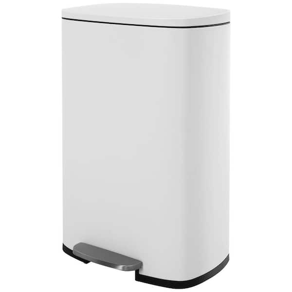 Turner 13 Gal. White Stainless Steel Household Trash Can With Step Lift Lid