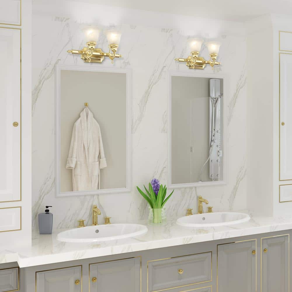 Polished Brass Traditional Bathroom Vanity Light with Bell Shades