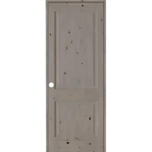 24 in. x 96 in. Knotty Alder 2-Panel Right-Handed Grey Stain Wood Single Prehung Interior Door with Arch Top