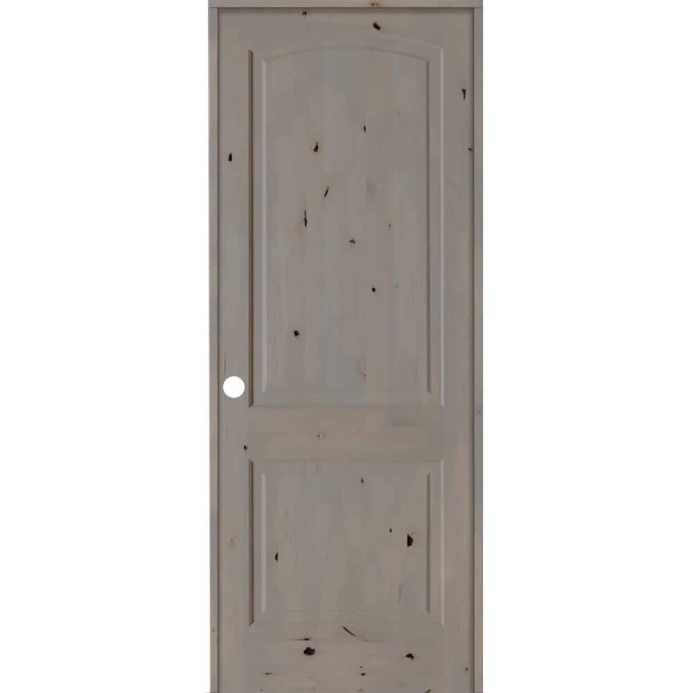 18 in. x 96 in. Rustic Knotty Alder 2-Panel Right Handed Grey Stain Wood Si