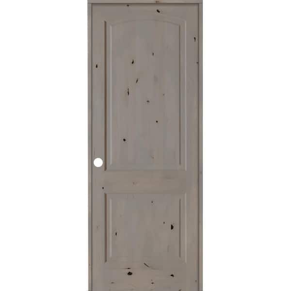 18 in. x 96 in. Rustic Knotty Alder 2-Panel Right Handed Grey Stain Wood Single Prehung Interior Door with Arch Top