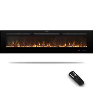 80 in. Electric Fireplace Inserts, Wall Mounted with 13 Flame Colors, Thermostat in Black