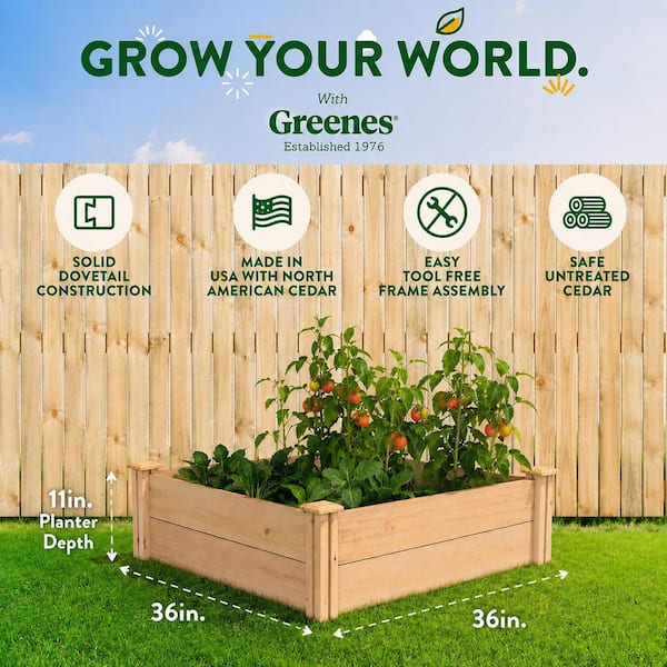 Greenes Fence Premium Natural Wood Cedar Square Raised Garden Bed