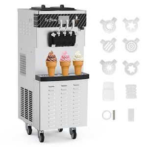 Commercial Ice Cream Maker, 5.8-8 gal./H 3 Flavors Soft Serve Ice Cream Machine with Caster Wheels