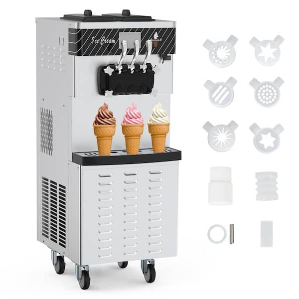 Garvee Commercial Ice Cream Maker, 5.8-8 gal./H 3 Flavors Soft Serve Ice Cream Machine with Caster Wheels