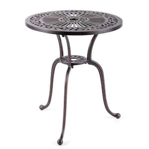 24 in. Round Cast Aluminum Table Patio Dining Bistro Table with 2 Inch Umbrella Hole