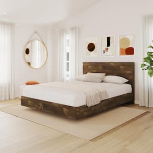 Barista Truffle Queen Size Platform Bed and Plank Effect Headboard