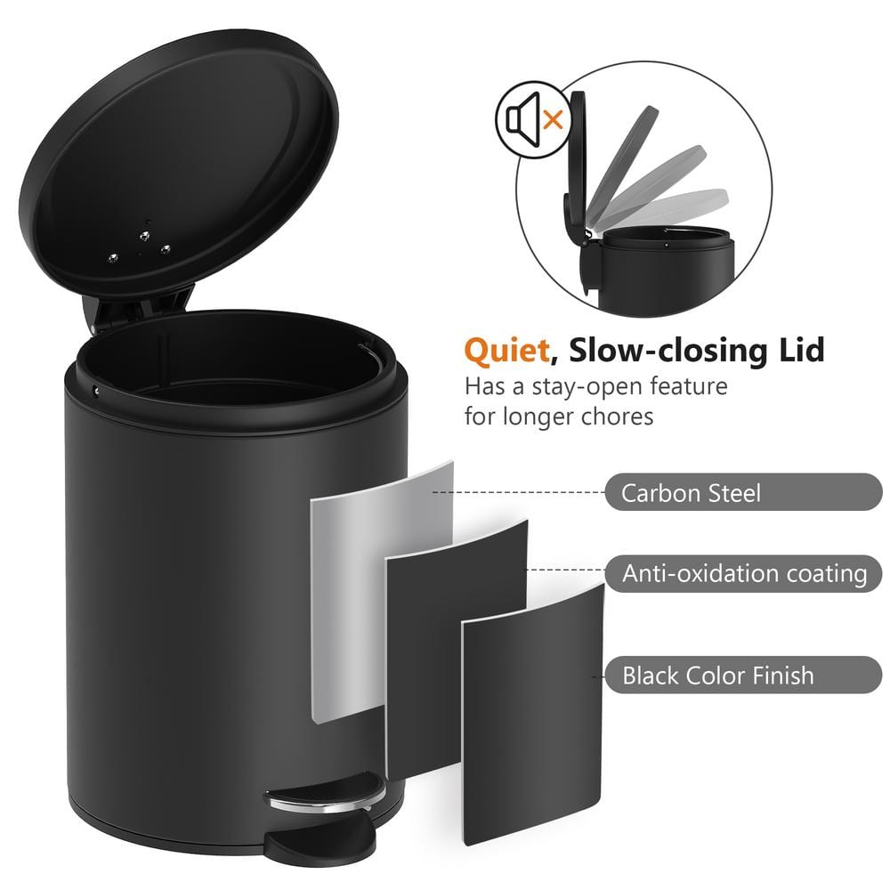 Black Metal Step-On Trash Can Combo with Pedal for Kids