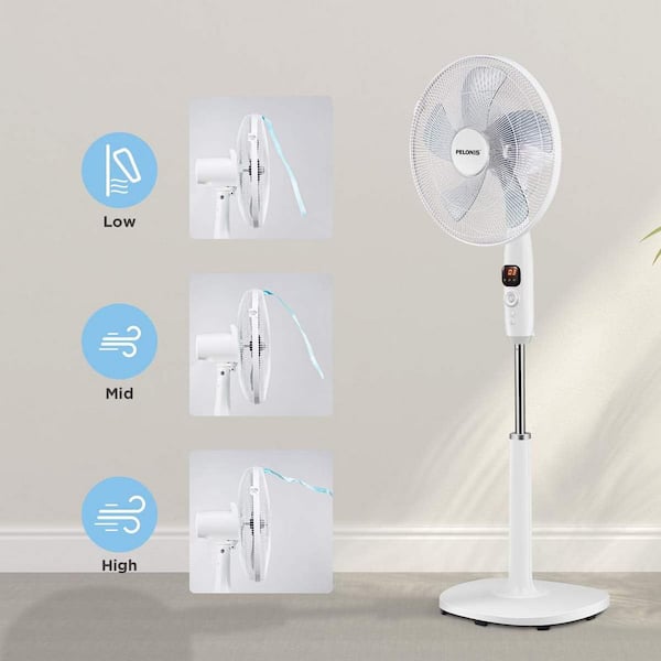 PELONIS 16 Oscillating Pedestal Stand Up Fan | Adjustable Height | Ultra  Quiet DC Motor | Remote Control | 12 Speed | 12-Hour Timer | High Energy