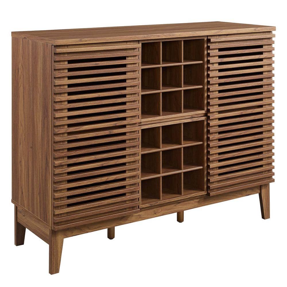 Mid-Century Walnut Grain Laminate Bar Cabinet with Wine Rack