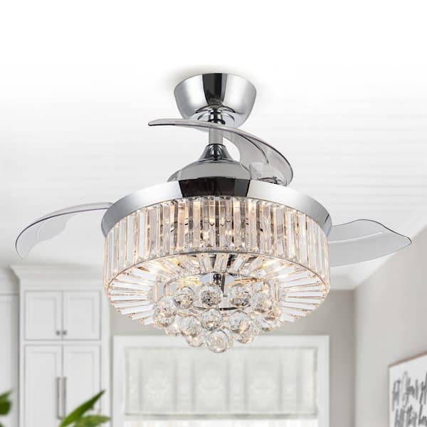 matrix decor 36 in. LED Indoor Chrome Crystal Ceiling Fan with Light Kit and Wall Control