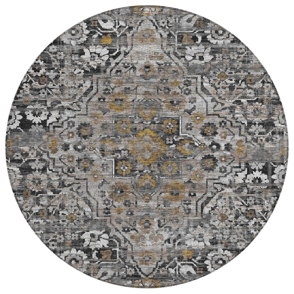 Chantille Machine Washable Indoor/Outdoor Abstract ACN2782 Black 8 ft. x 8 ft. Round Rug price history on PriceWatchPro