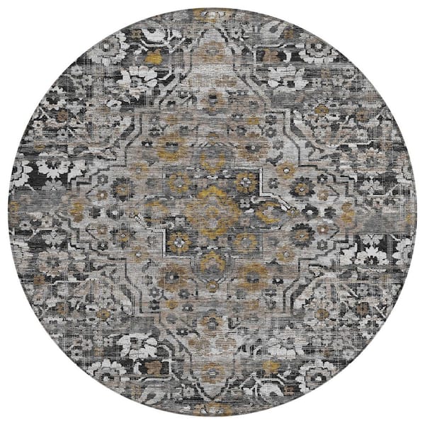Chantille Machine Washable Indoor/Outdoor Abstract ACN2782 Black 8 ft. x 8 ft. Round Rug