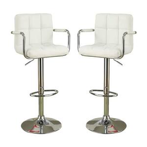 38 in. White Low Back Metal Frame Stool Height 28 in. Bar Stool with Faux Leather seat (Set of 2)