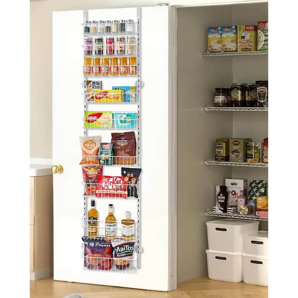Over the Door Pantry Organizer 9-Tier, Heavy-Duty Steel Hanging Spice Rack, Adjustable Kitchen Storage Shelves, White