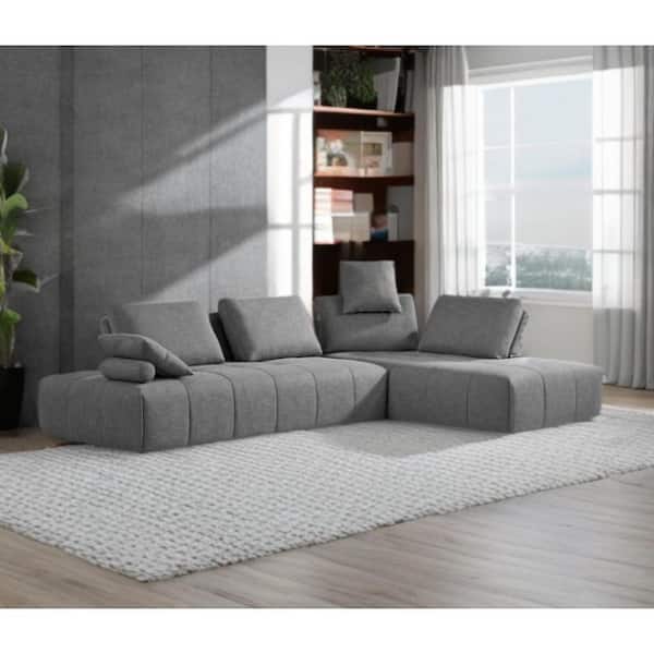 HomeRoots 124 in. Armless 2-piece Polyester L-Shaped Sectional Sofa in. Gray