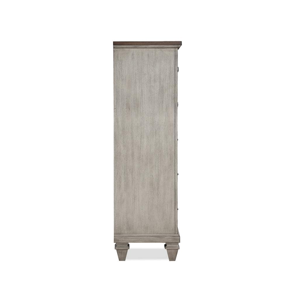 Vintage Creme Acacia Wood 5-Drawer Chest with Walnut Top