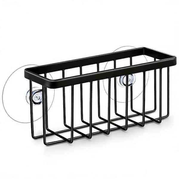 Stainless Steel Suction Kitchen Sink Sponge Holder in Black, Sink Organizer, Easy to Install, Sturdy and Stable