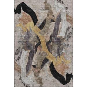Mayfield Premium Machine Washable Abstract AMF2191 Taupe 8 ft. x 10 ft. Area Rug