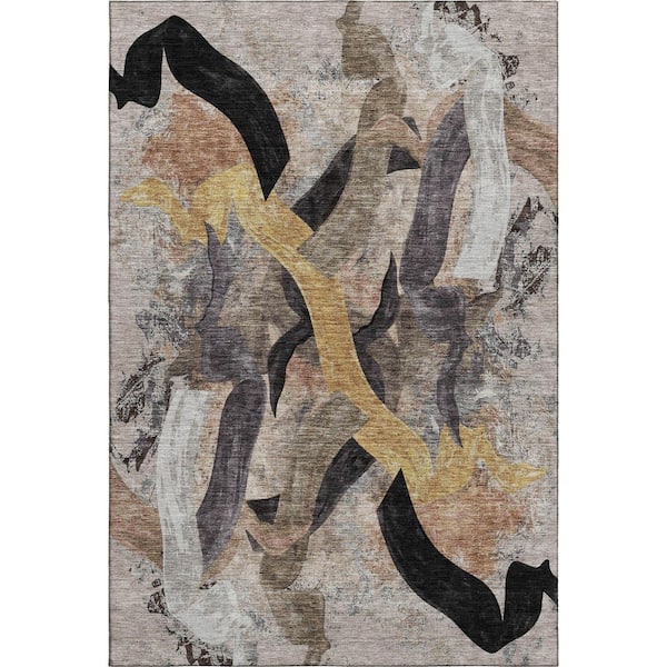 Mayfield Premium Machine Washable Abstract AMF2191 Taupe 9 ft. x 12 ft. Area Rug