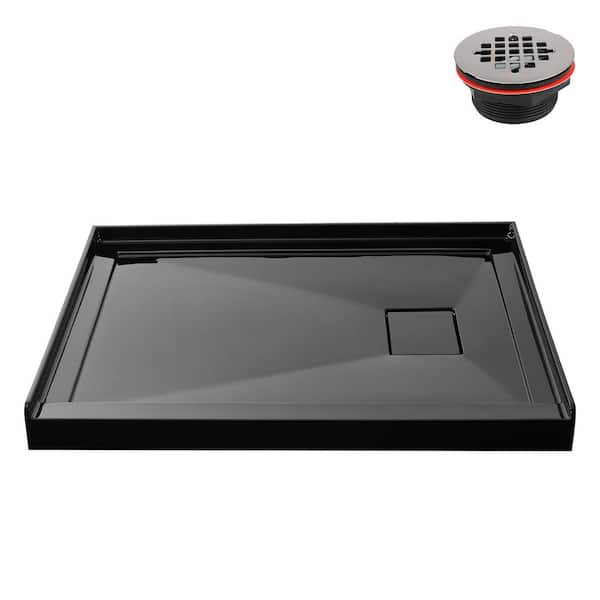 GB-2523-96-BL 42 in. x 34 in. Alcove Acrylic Shower Pan Base in Glossy Black with Right Drain, Drain Included