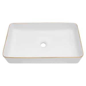 24 in . Rectangular Bathroom Vessel Sink in White Gold Ceramic